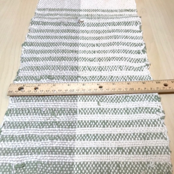 Handwoven Cotton Runner. Sage, Tan, Cream. Artisan Cotton. Wabi Sabi Farmhouse. - Picture 5 of 9